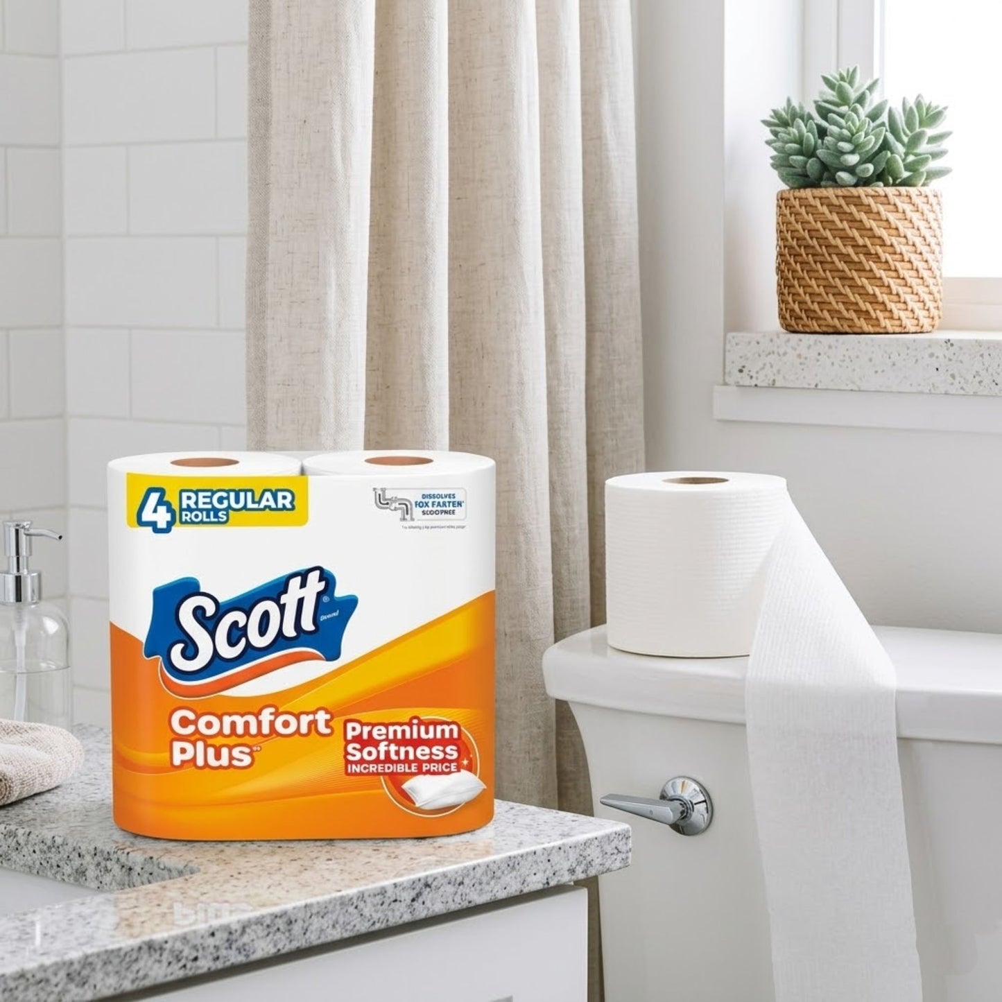 4 Rolls Scott ComfortPlus Regular Toilet Paper Gentle & Absorbent