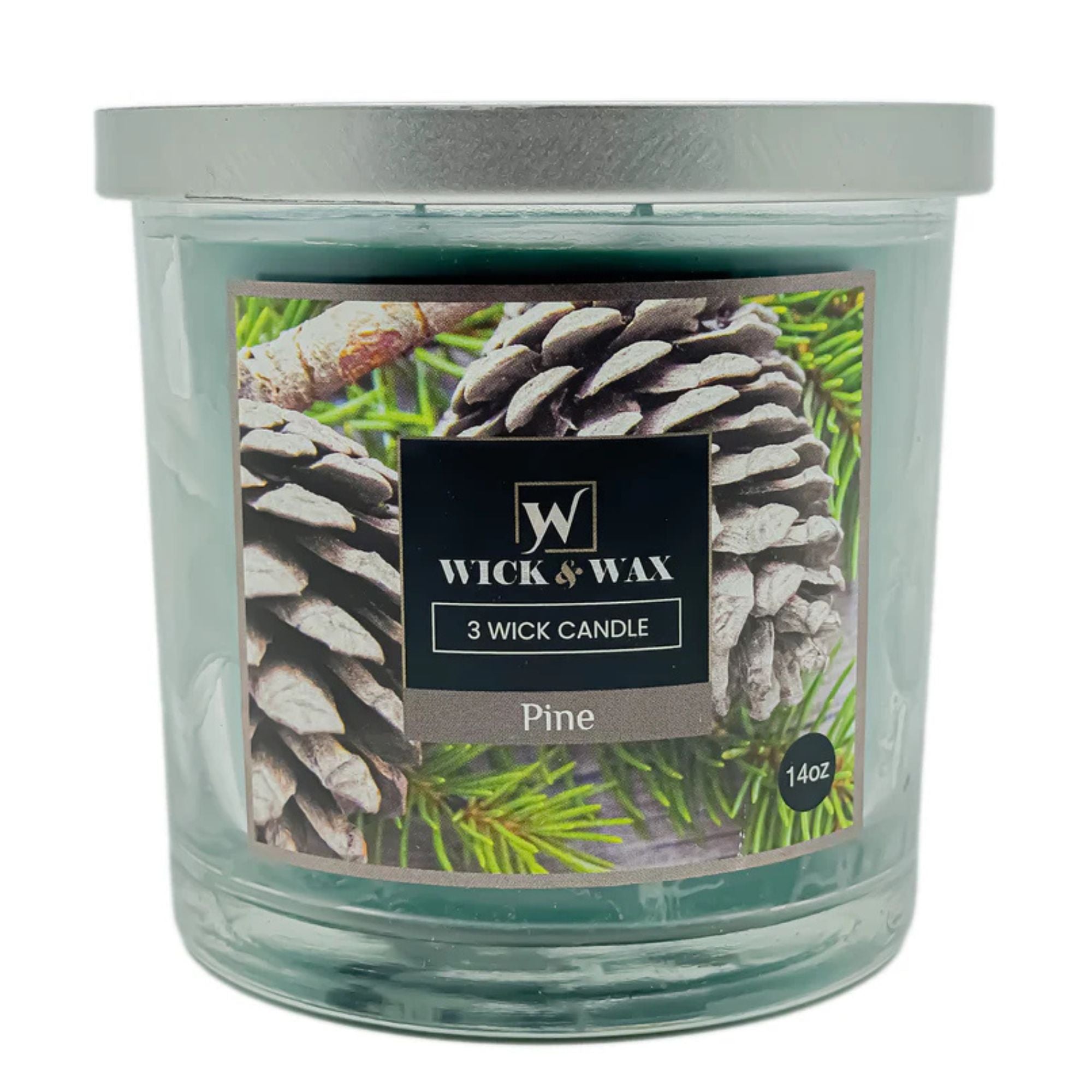14 oz Wick and Wax Pine 3 Wick Scented Jar Candle Candles size and feature image