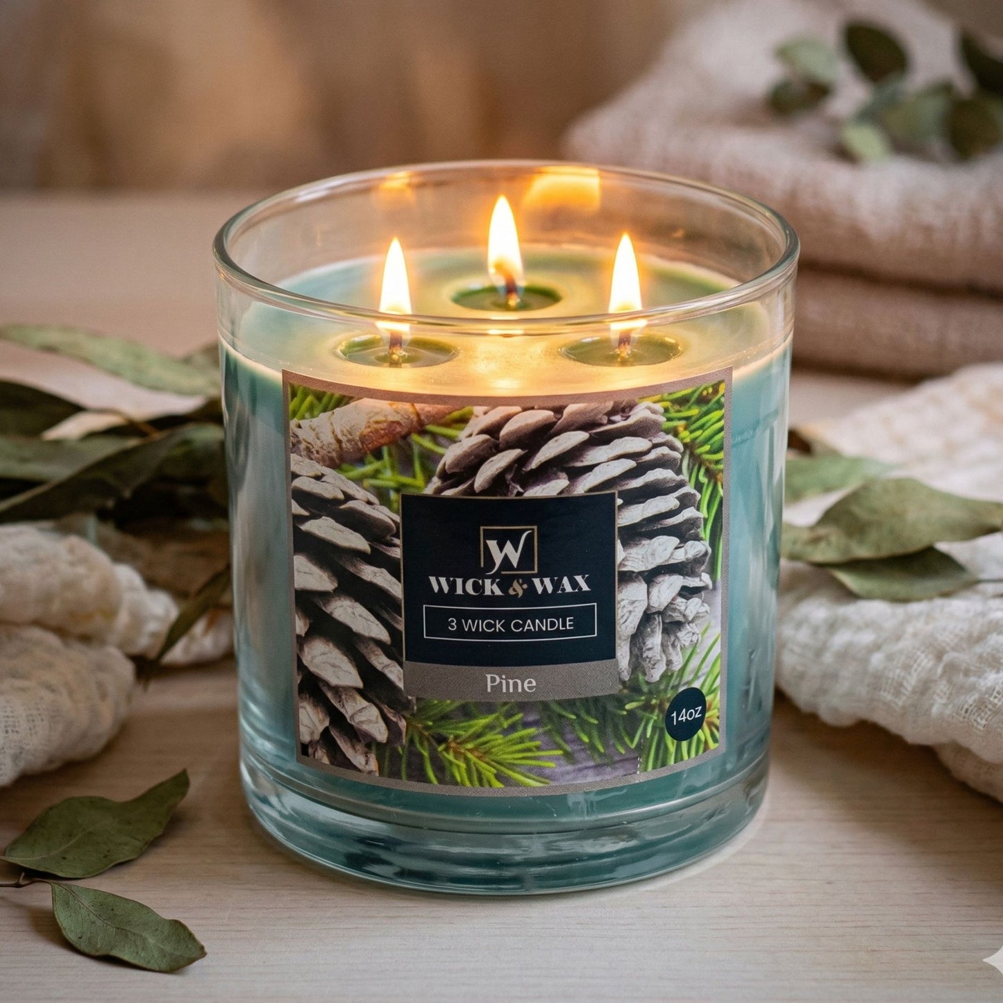 14 oz Wick and Wax Pine 3 Wick Scented Jar Candle Candles product detail image
