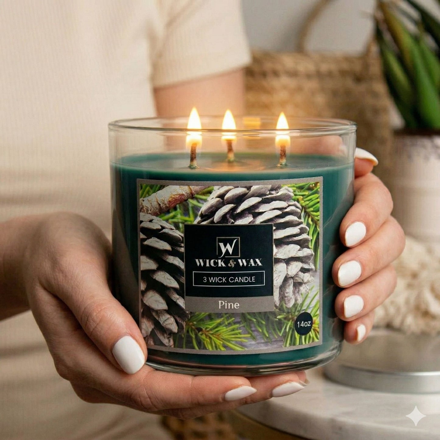 14 oz Wick and Wax Pine 3 Wick Scented Jar Candle Candles lifestyle use image