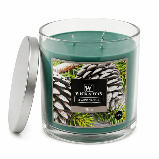14 oz Wick and Wax Pine 3 Wick Scented Jar Candle Candles main product image