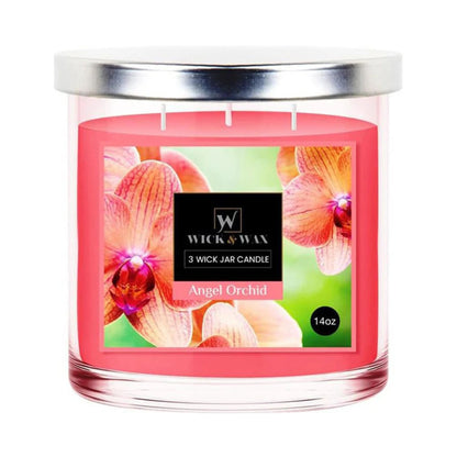 14 oz Wick and Wax Angel Orchid 3 Wick Scented Jar Candle Candles size and feature image