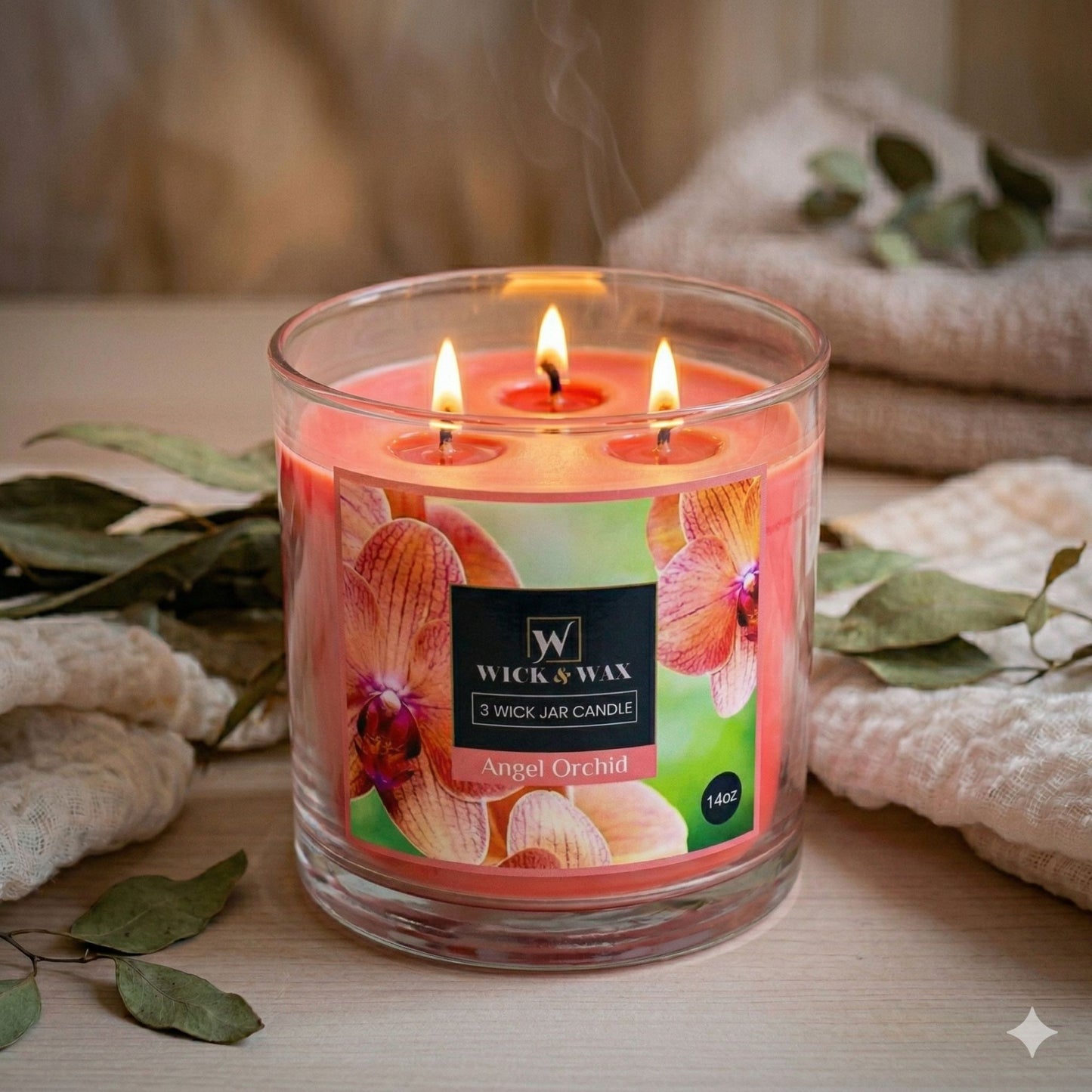 14 oz Wick and Wax Angel Orchid 3 Wick Scented Jar Candle Candles product detail image