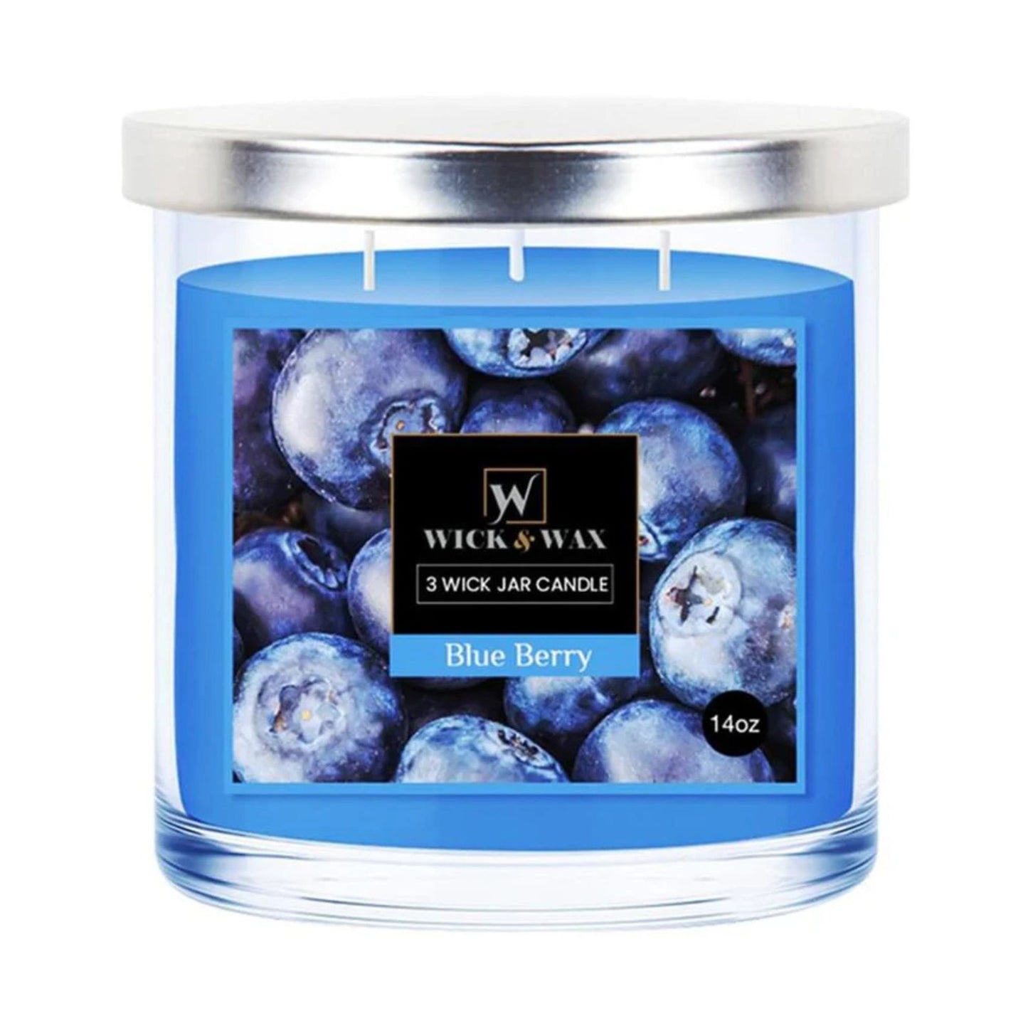 14 oz Wick and Wax Blue Berry 3 Wick Scented Jar Candle Candles size and feature image