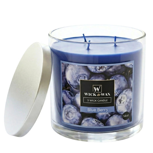14 oz Wick and Wax Blue Berry 3 Wick Scented Jar Candle Candles main product image