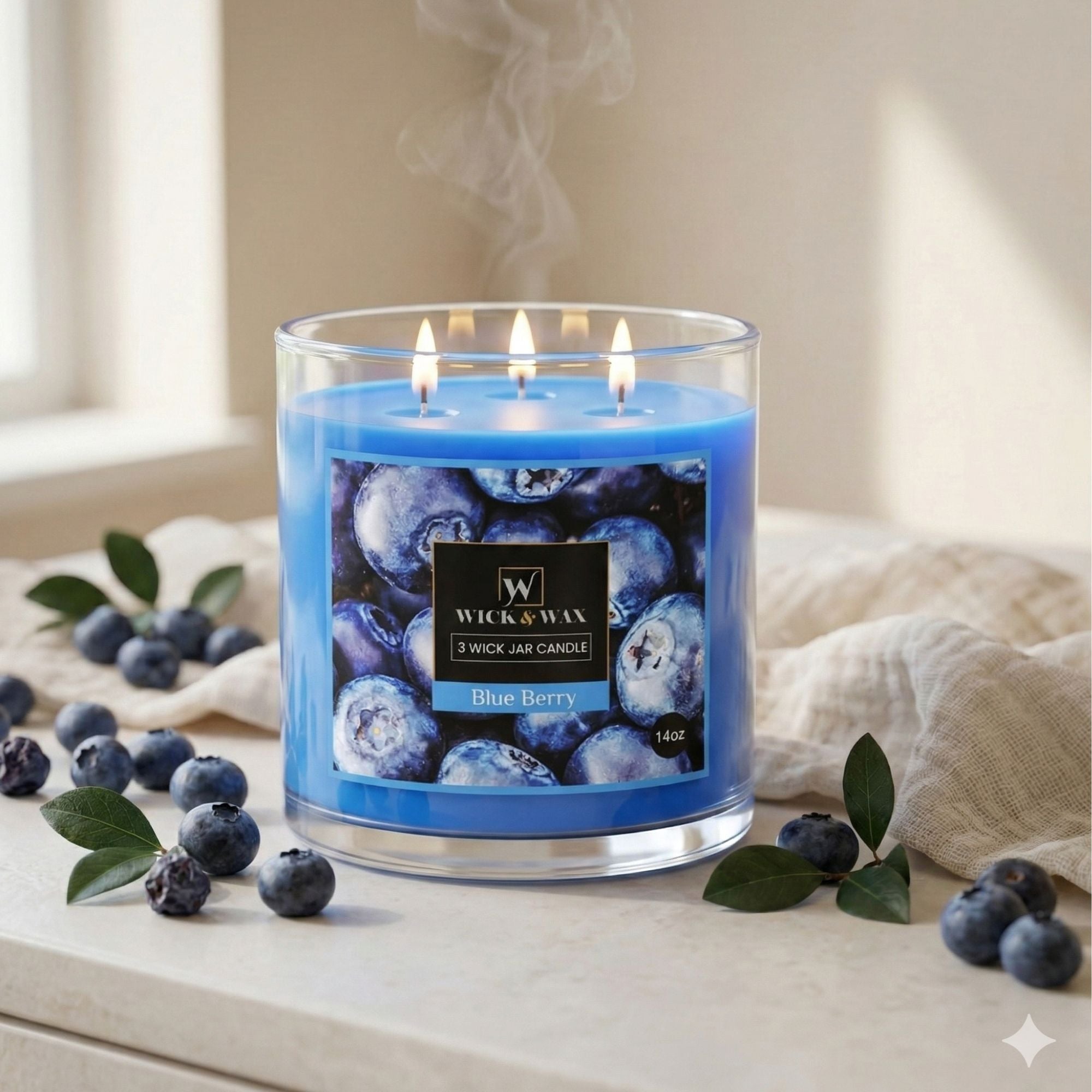 14 oz Wick and Wax Blue Berry 3 Wick Scented Jar Candle Candles product detail image