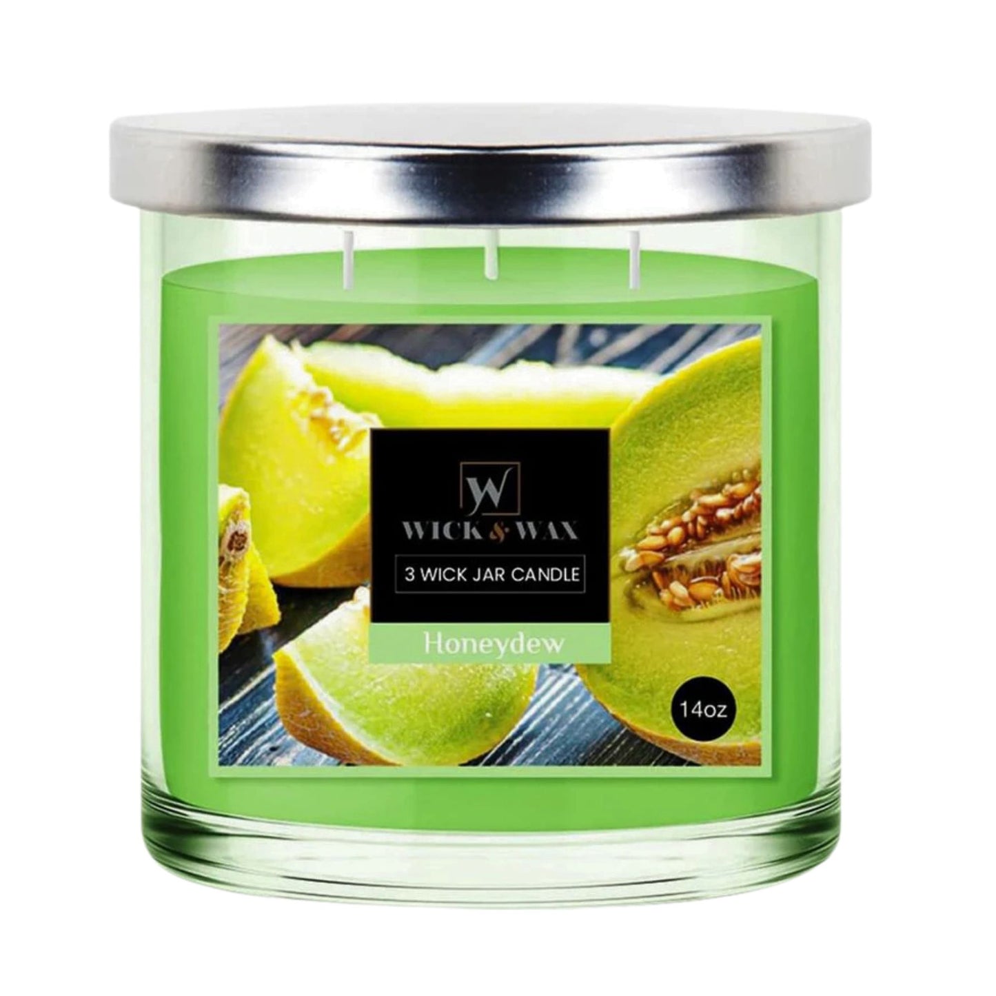 14 oz Wick & Wax Honeydew 3 Wick Scented Jar Candle Candles size and feature image
