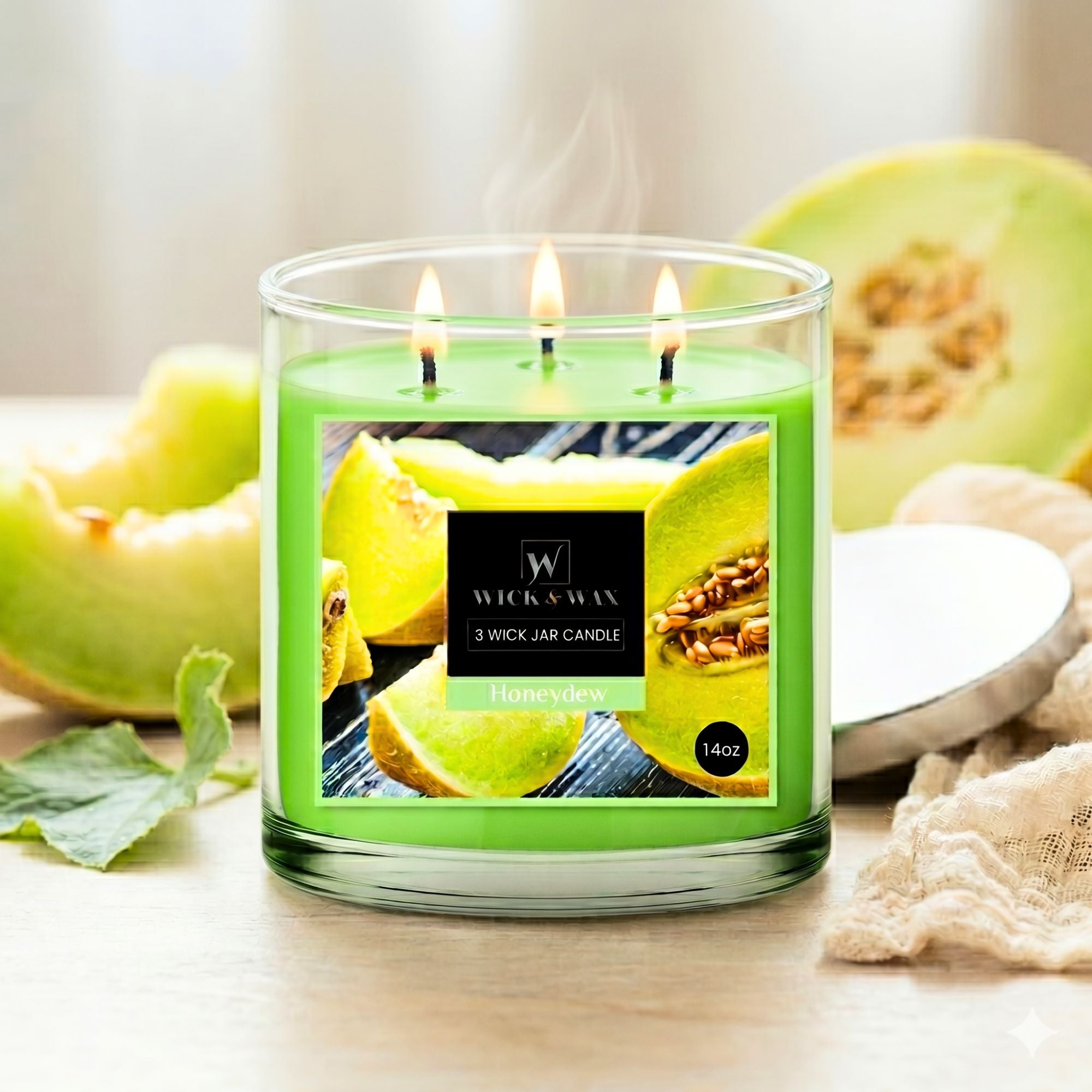 14 oz Wick & Wax Honeydew 3 Wick Scented Jar Candle Candles product detail image