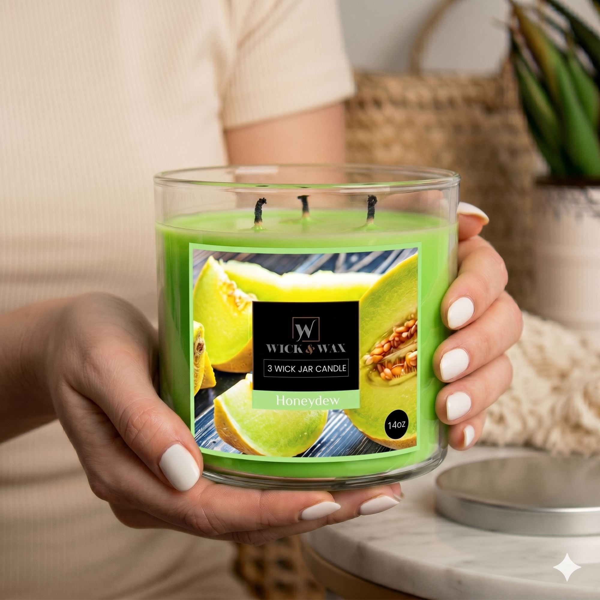 14 oz Wick & Wax Honeydew 3 Wick Scented Jar Candle Candles lifestyle use image