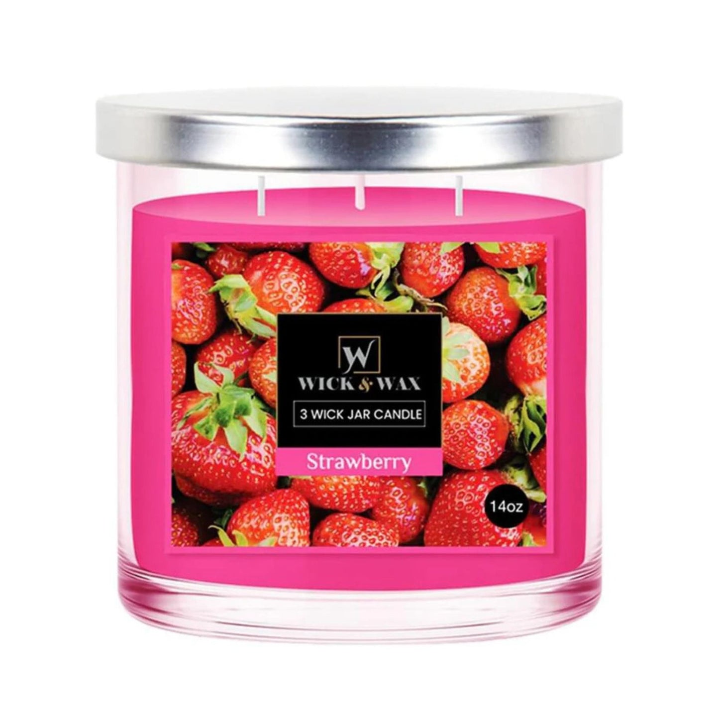 14 oz Wick & Wax Strawberry Scented Jar Candle Candles size and feature image