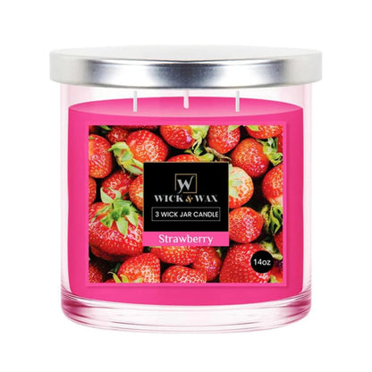 14 oz Wick & Wax Strawberry Scented Jar Candle Candles size and feature image