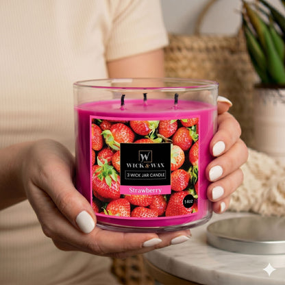 14 oz Wick & Wax Strawberry Scented Jar Candle Candles product detail image