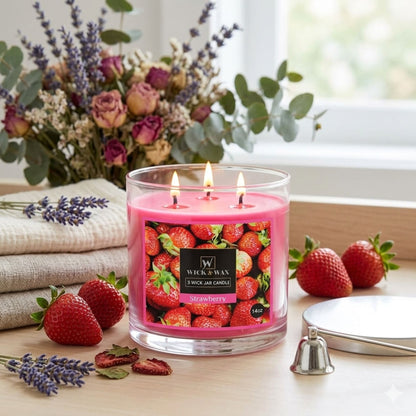 14 oz Wick & Wax Strawberry Scented Jar Candle Candles lifestyle use image