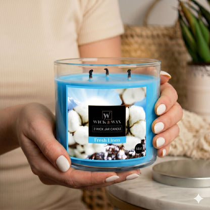 14 oz Wick & Wax Fresh Linen Wick Scented Jar Candle Candles lifestyle use image