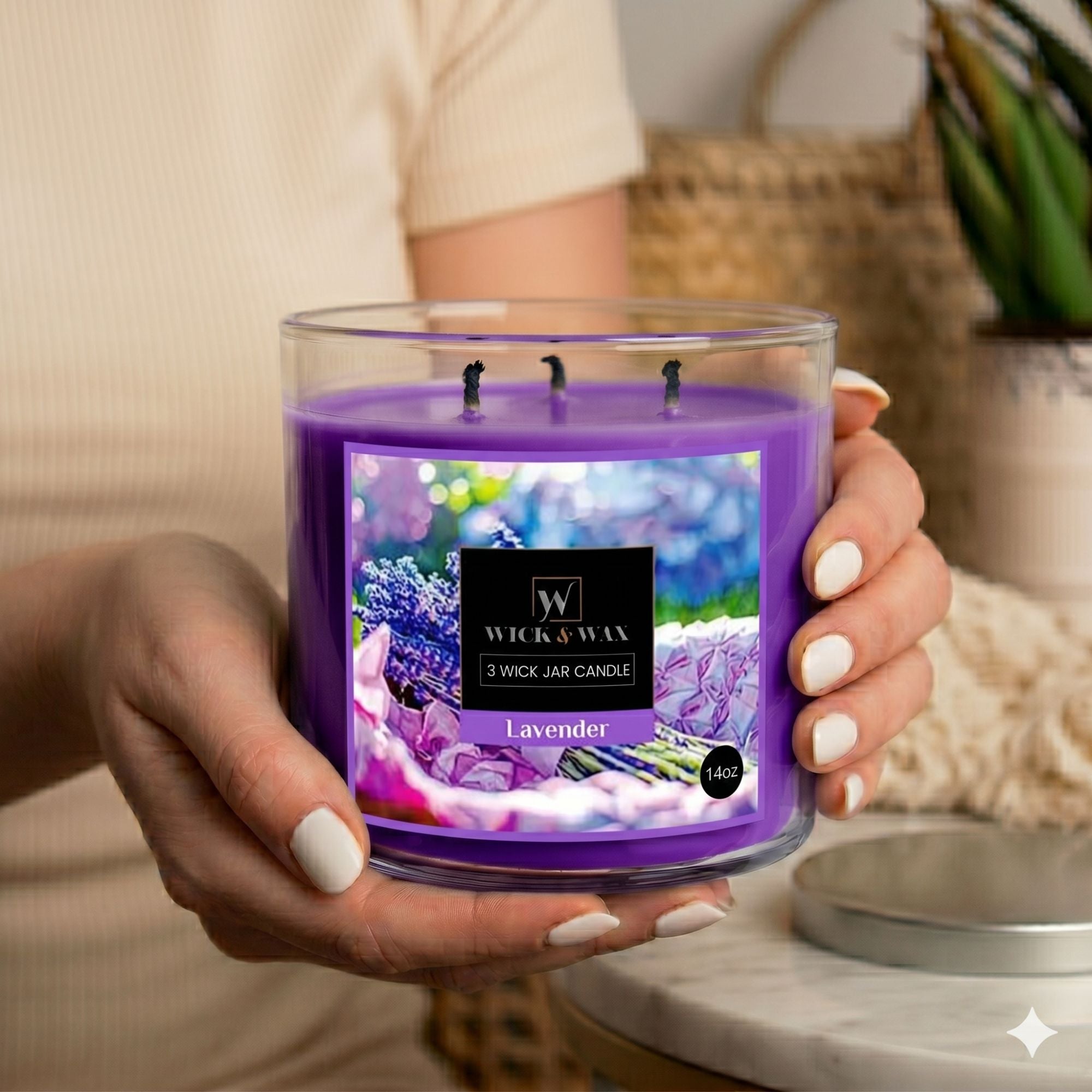 14 oz Wick & Wax Lavender Wick Scented Jar Candle Candles lifestyle use image