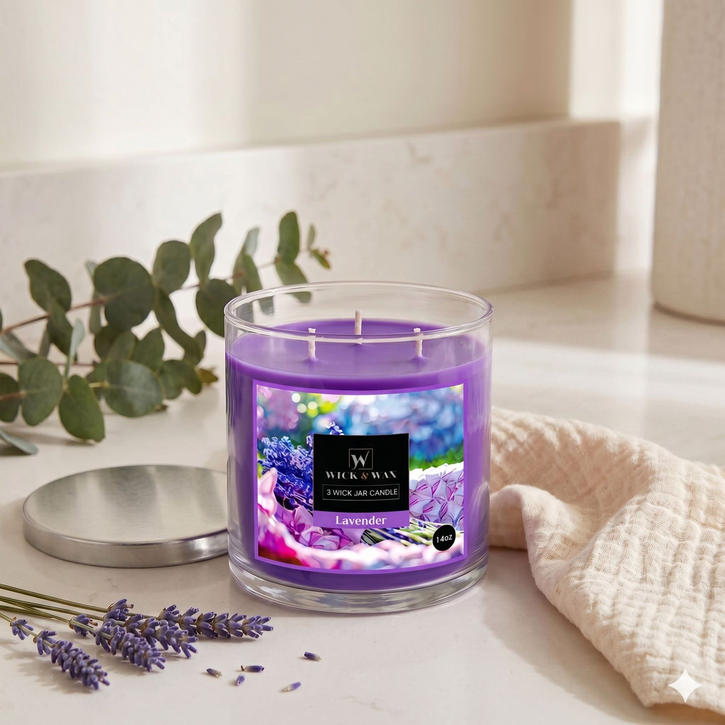 14 oz Wick & Wax Lavender Wick Scented Jar Candle Candles product detail image