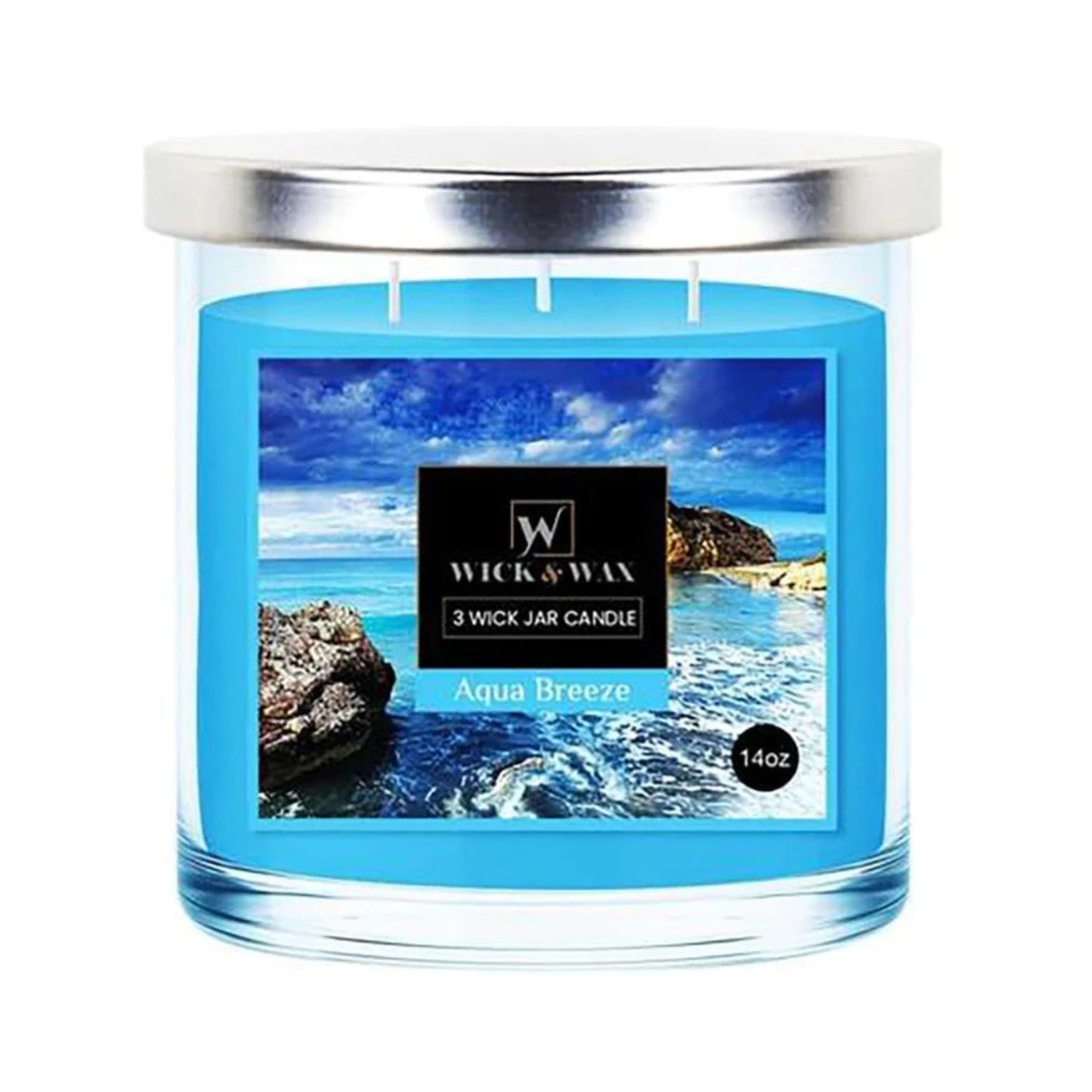 14 oz Wick & Wax Aqua Breeze Scented Jar Candle Candles size and feature image