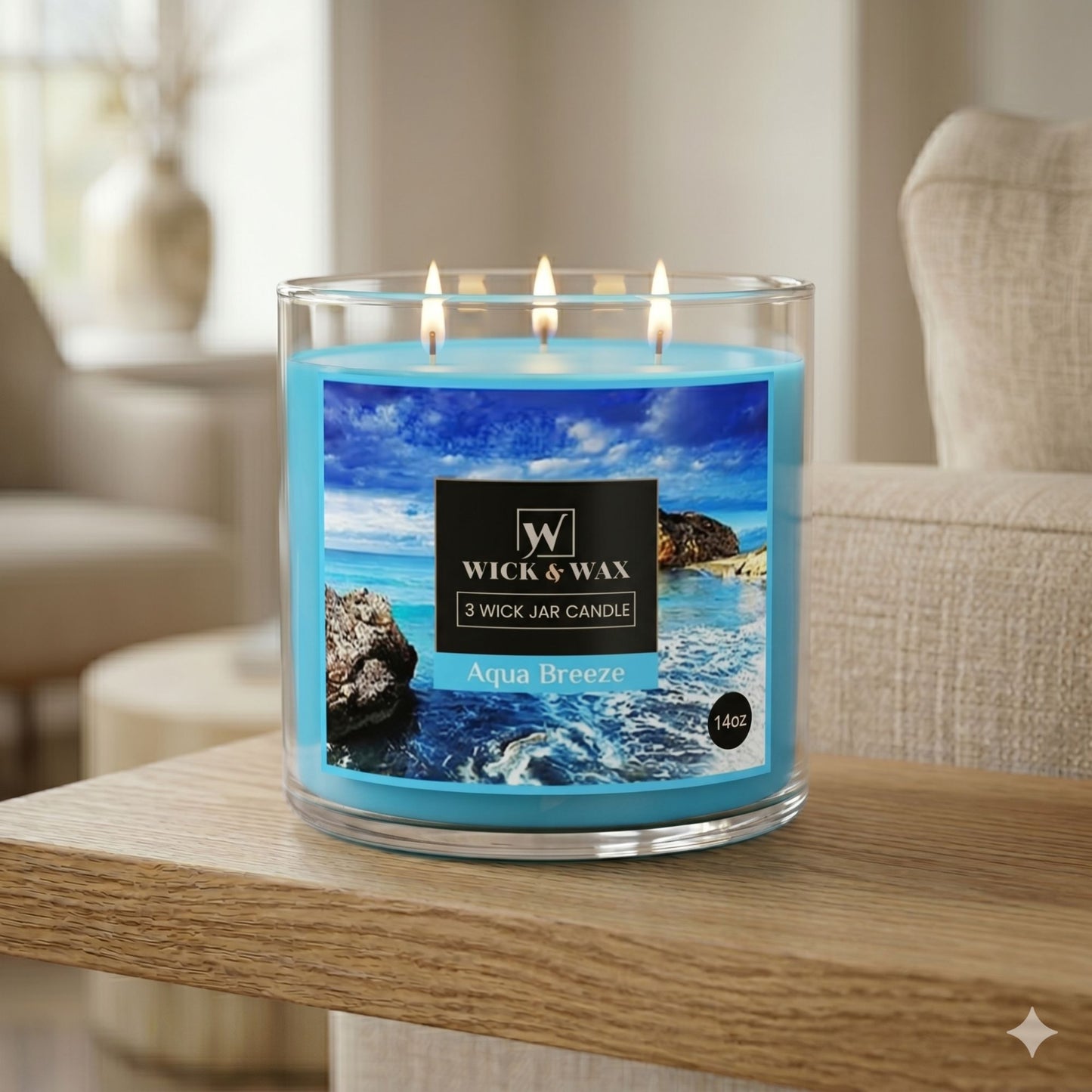 14 oz Wick & Wax Aqua Breeze Scented Jar Candle Candles product detail image