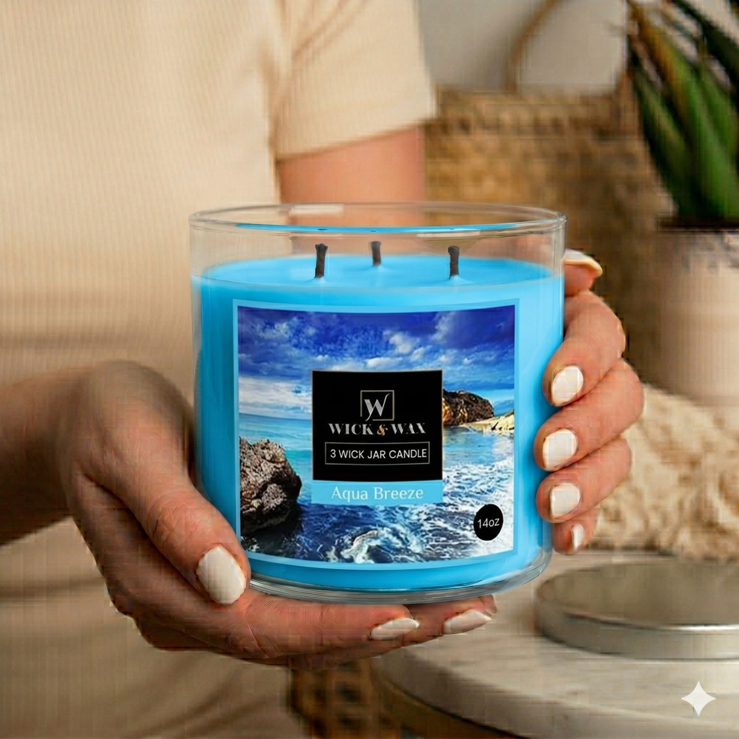 14 oz Wick & Wax Aqua Breeze Scented Jar Candle Candles lifestyle use image