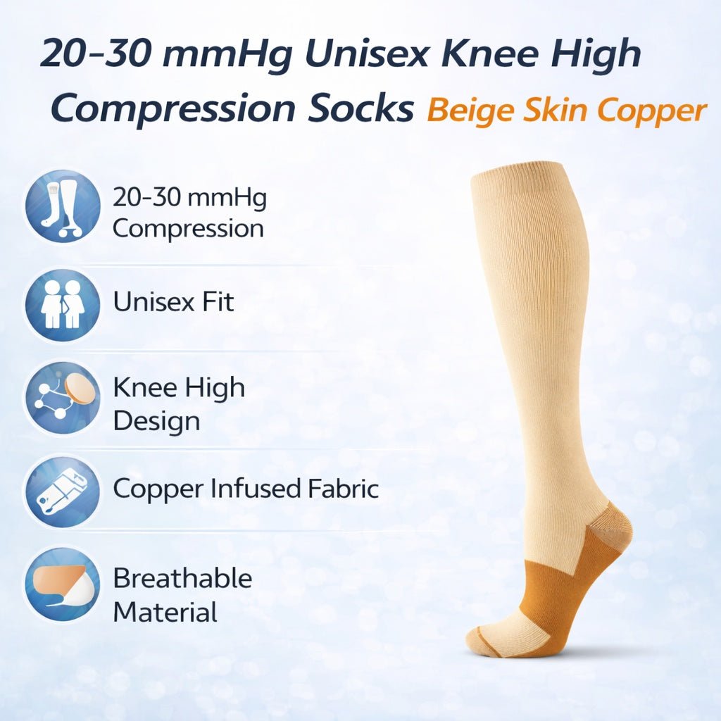 20–30 mmHg Unisex Knee High Compression Socks Beige Skin Copper product detail image