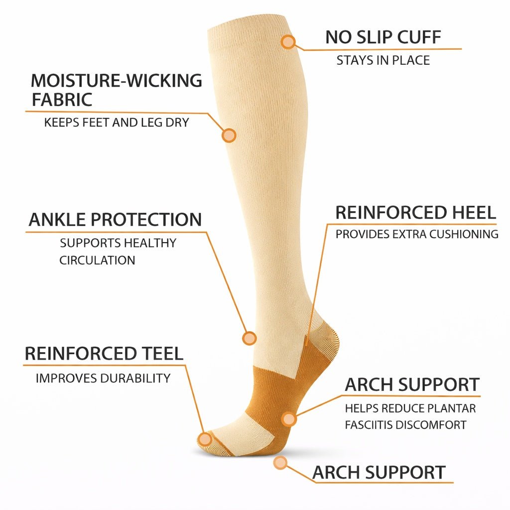 20–30 mmHg Unisex Knee High Compression Socks Beige Skin Copper lifestyle use image