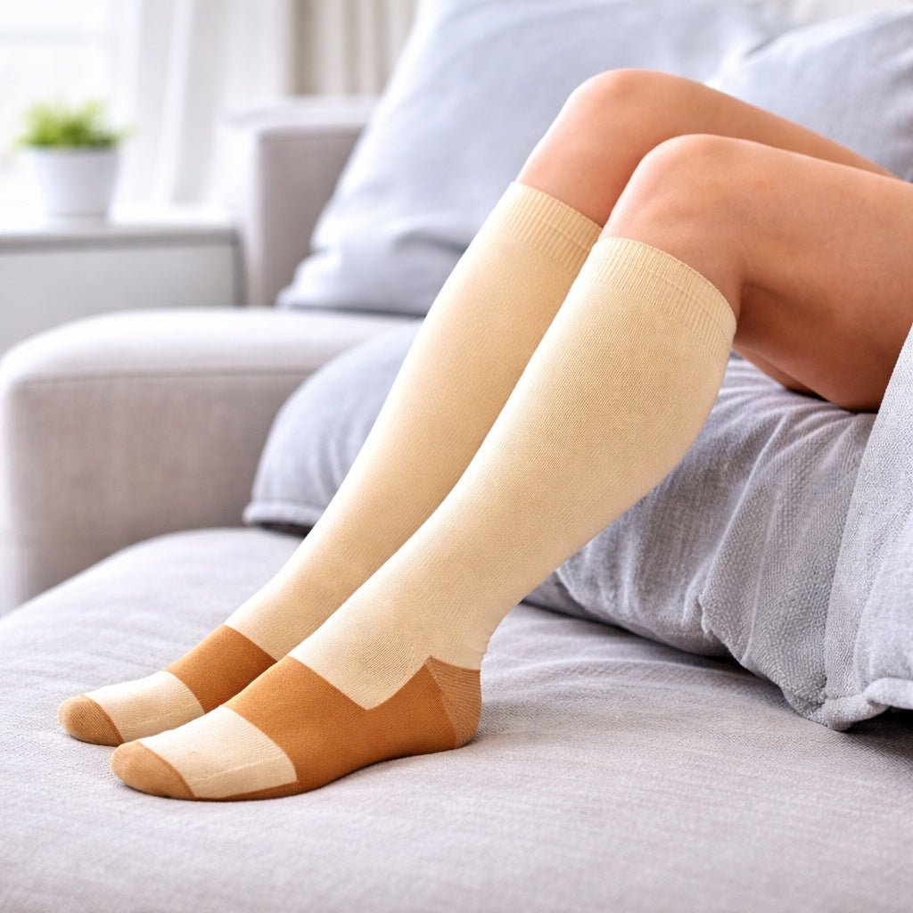 20–30 mmHg Unisex Knee High Compression Socks Beige Skin Copper size and feature image