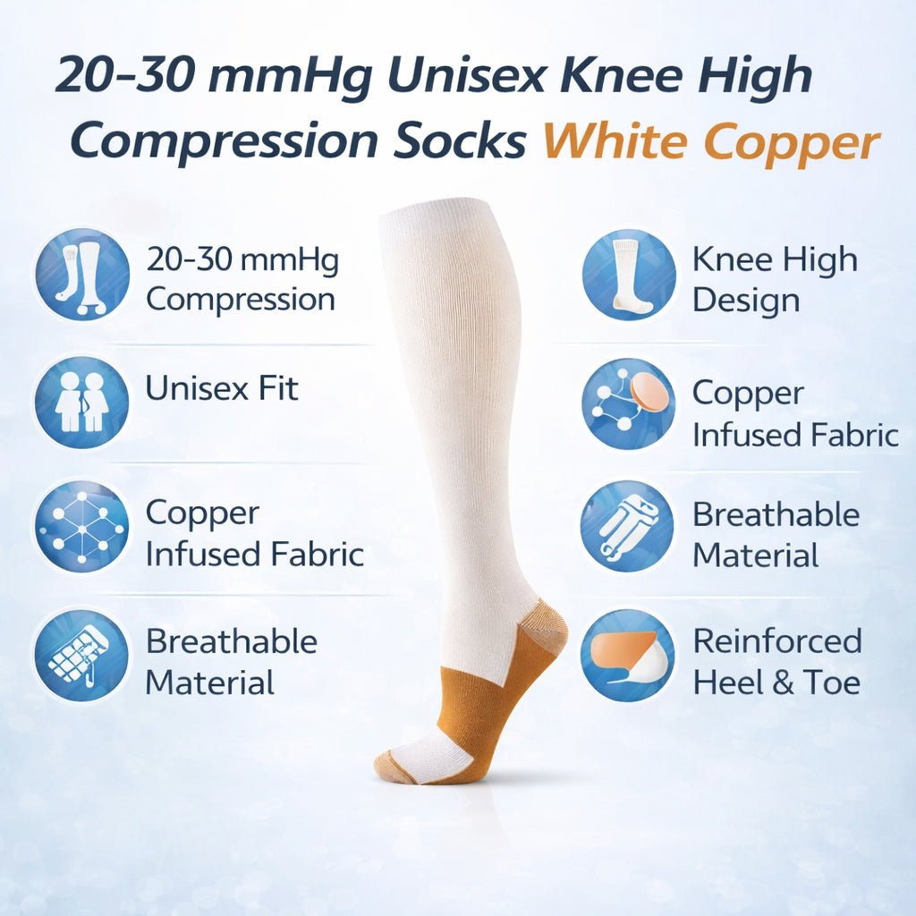 20 30 mmHg Compression Socks Knee High Medical Stockings White Copper Unisex product detail image