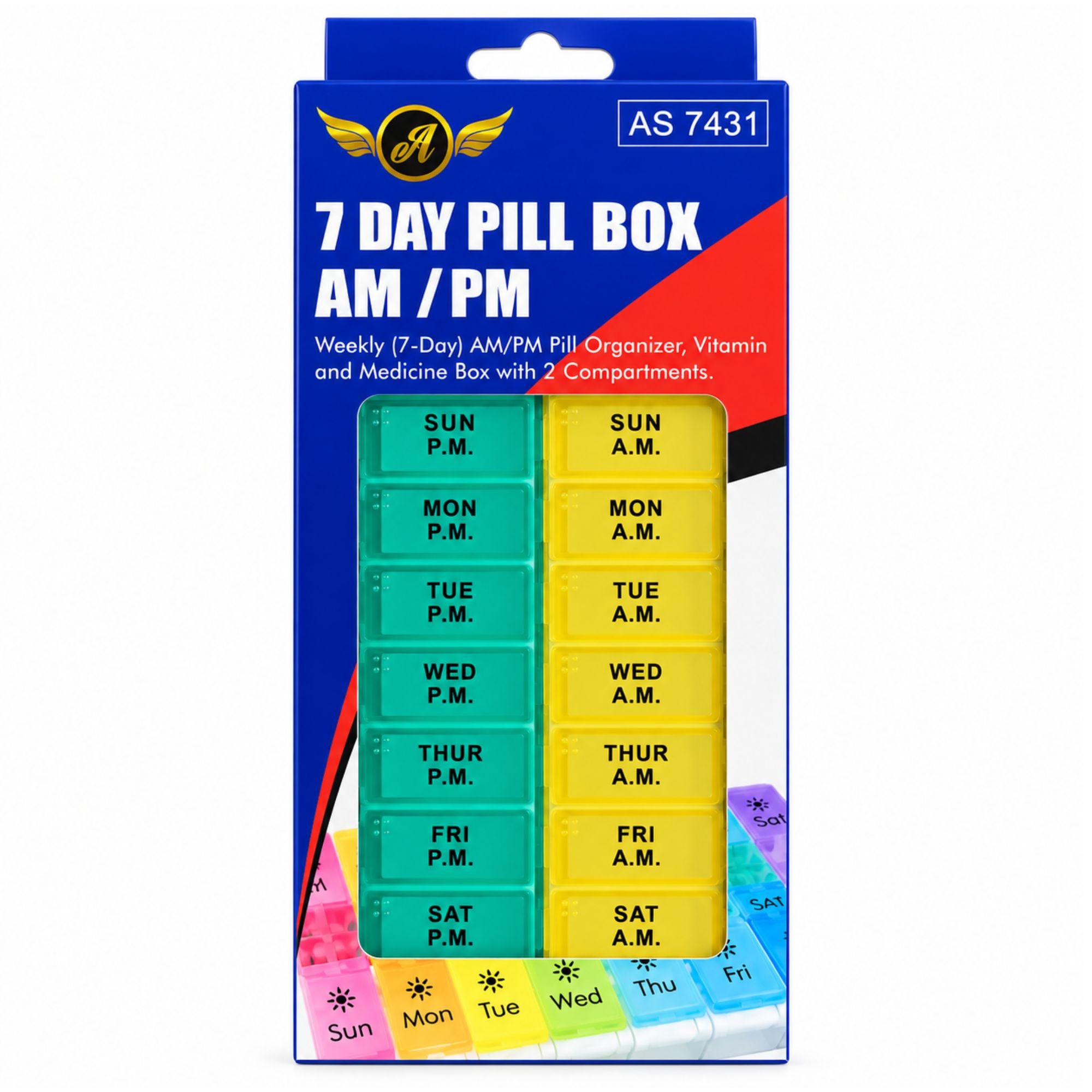7-Day AM/PM Pill Organizer with 14 Compartments, Weekly Medicine & Vitamin Storage Box
