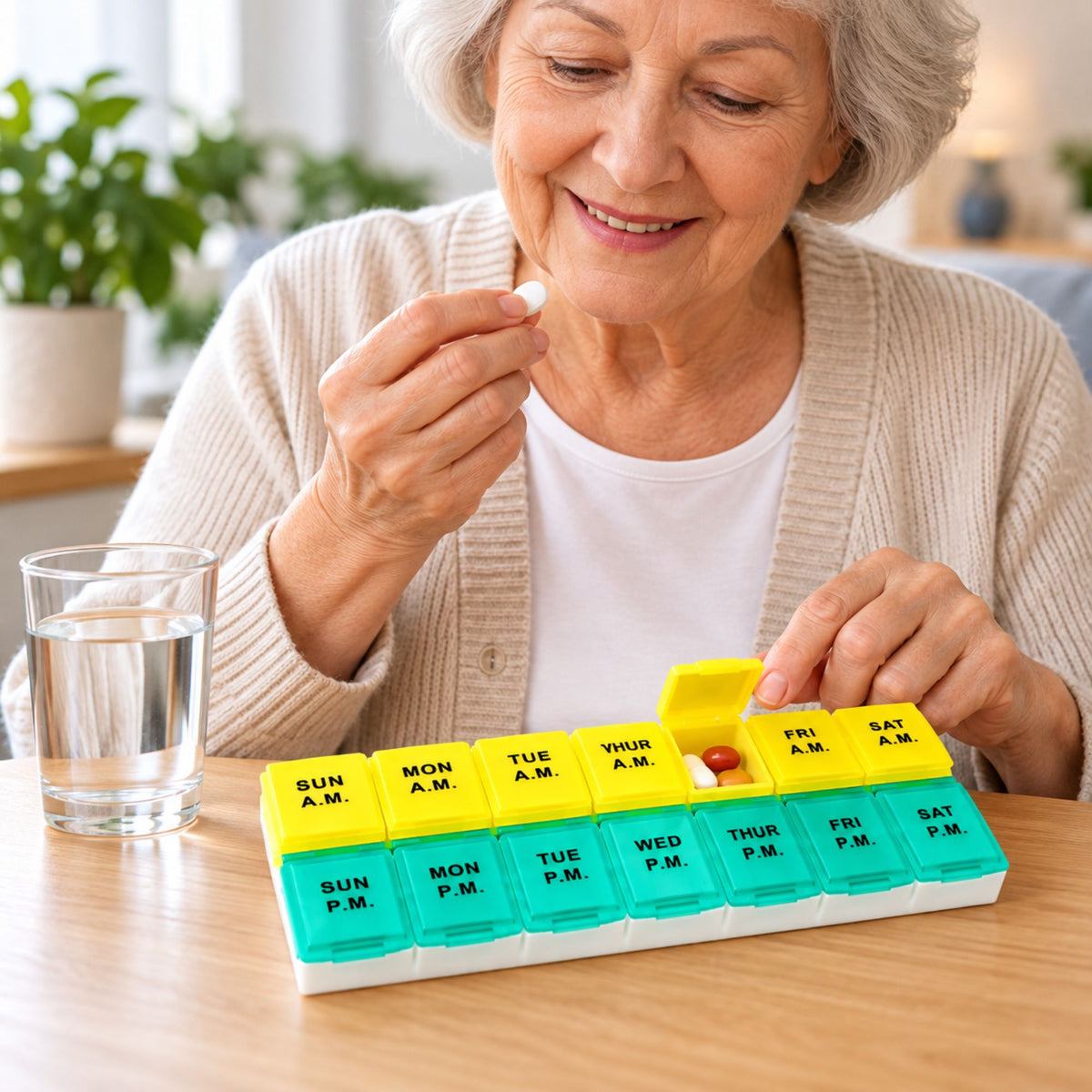 7-Day AM/PM Pill Organizer with 14 Compartments, Weekly Medicine & Vitamin Storage Box