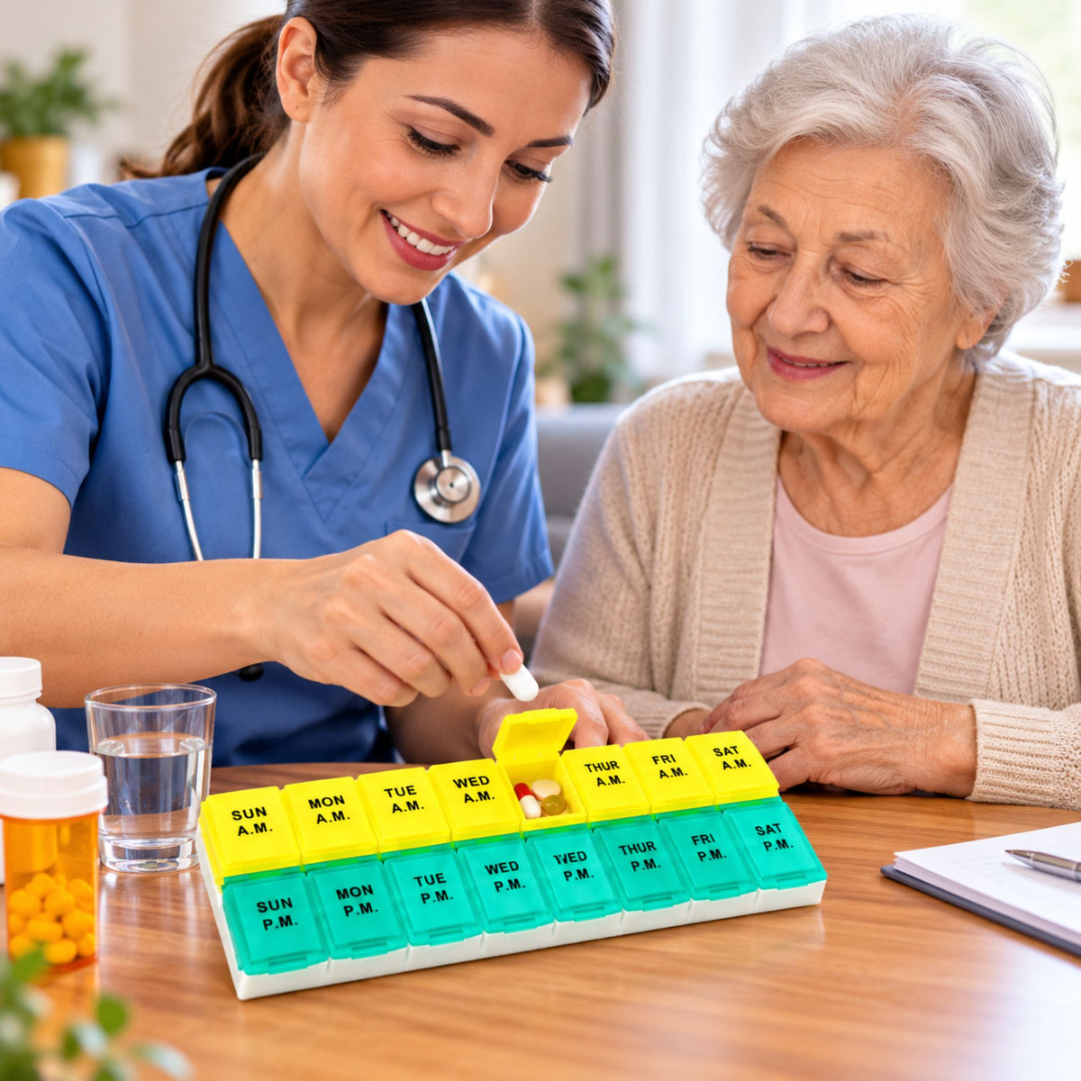 7-Day AM/PM Pill Organizer with 14 Compartments, Weekly Medicine & Vitamin Storage Box