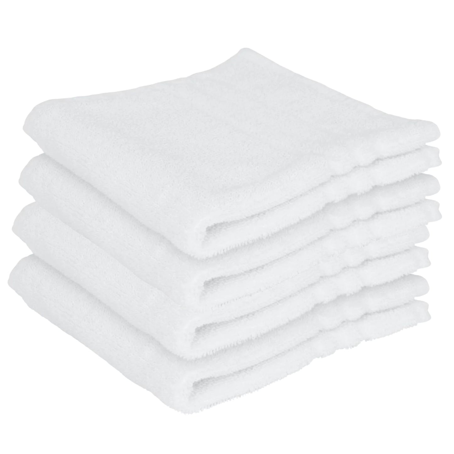 Stack of white folded towels on a white background