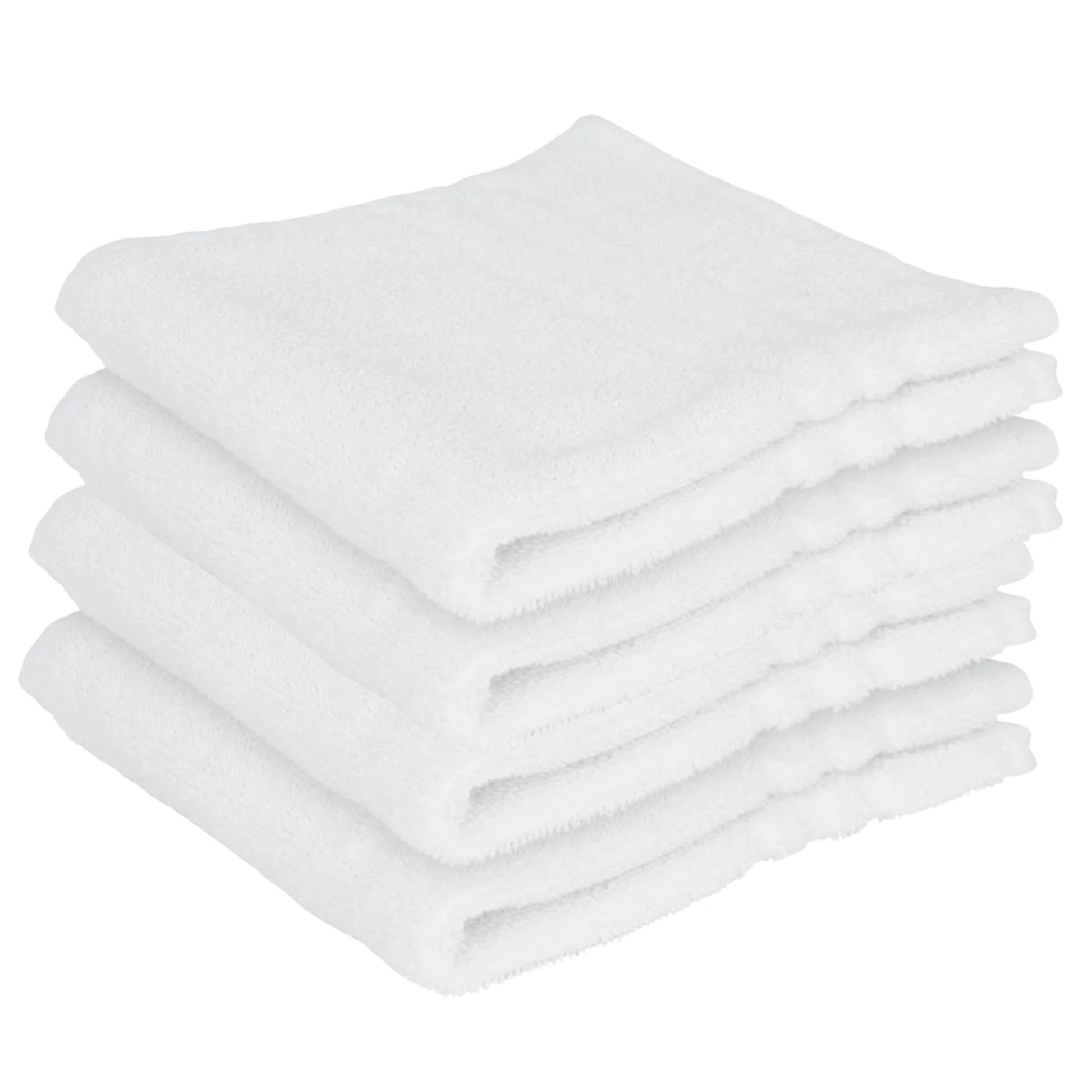 Stack of white folded towels on a white background
