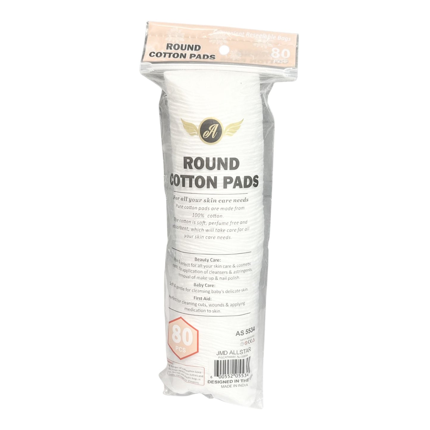 Pack of round cotton pads with visible branding on a white background