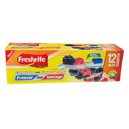 Box of Freshrite freezer bags with images of berries on a white background