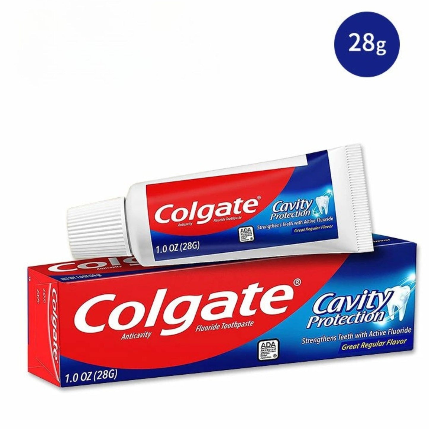 Colgate toothpaste tube and packaging on a white background