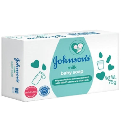 Johnson's Milk Baby Soap packaging on a white background