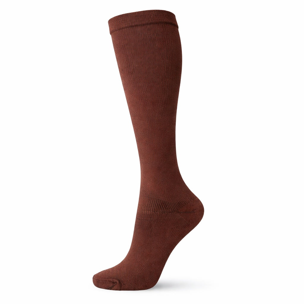 Brown knee-high sock on a white background