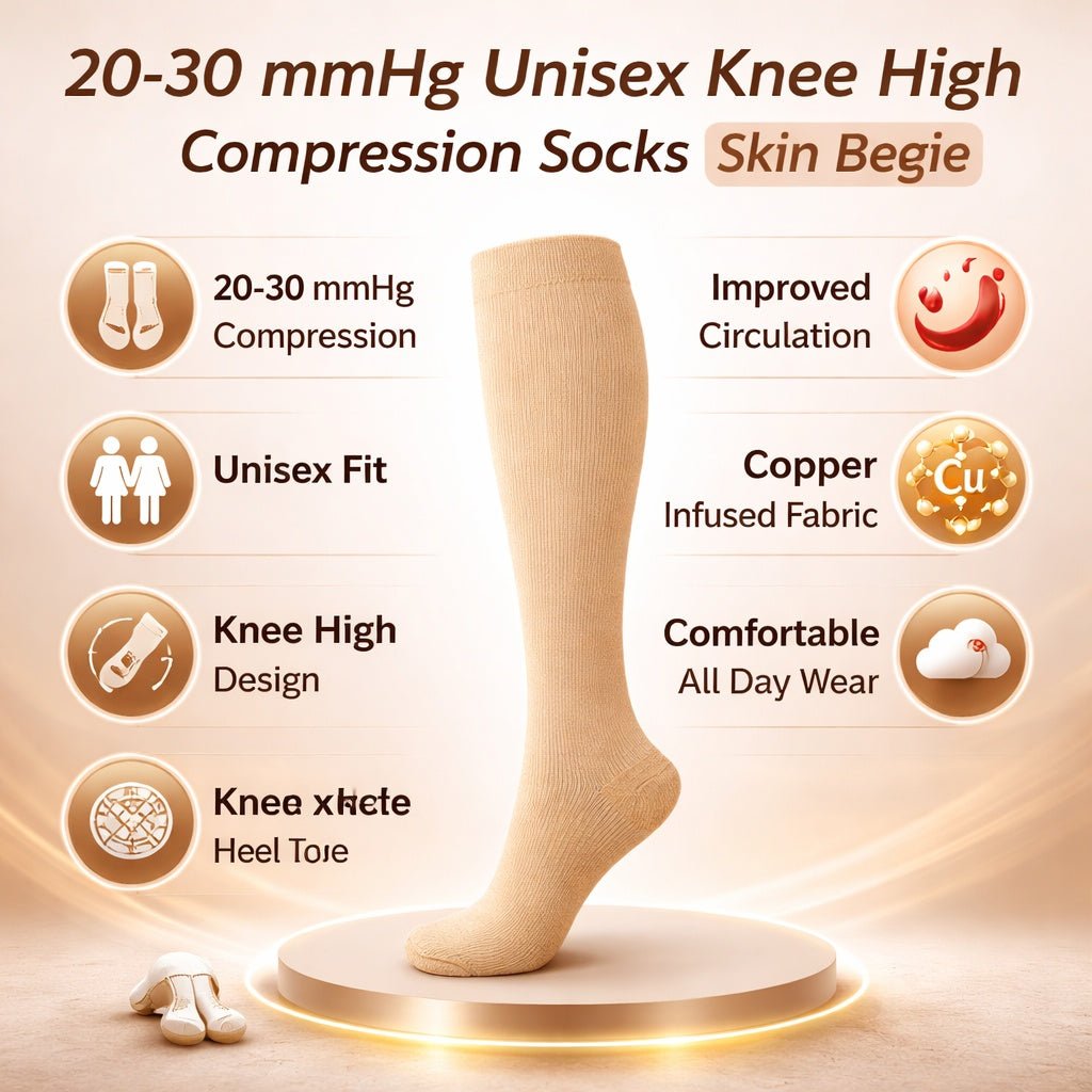 20–30 mmHg Unisex Knee High Compression Socks Skin Beige product detail image