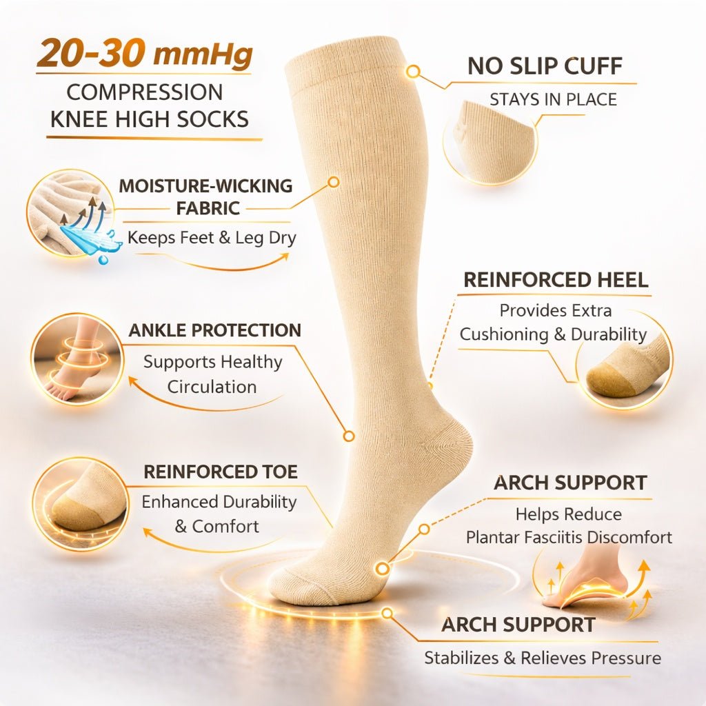20–30 mmHg Unisex Knee High Compression Socks Skin Beige lifestyle use image