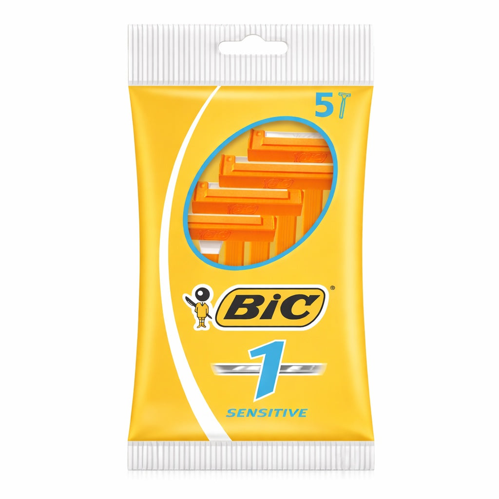 BIC razor blades packaging with yellow background