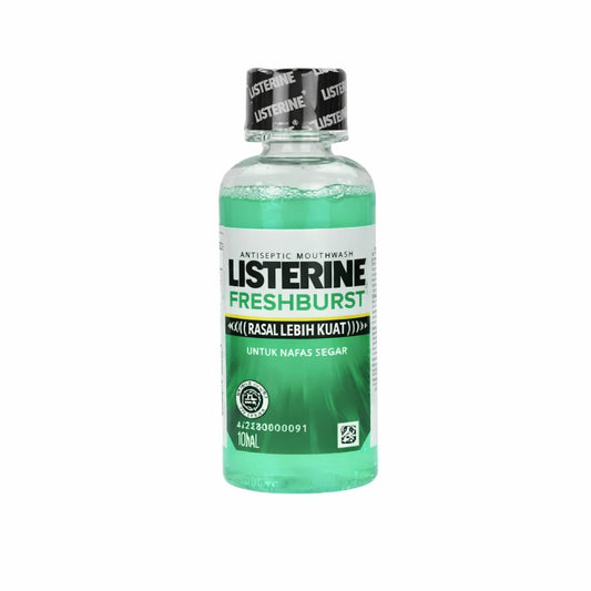 Bottle of Listerine Freshburst mouthwash on a white background