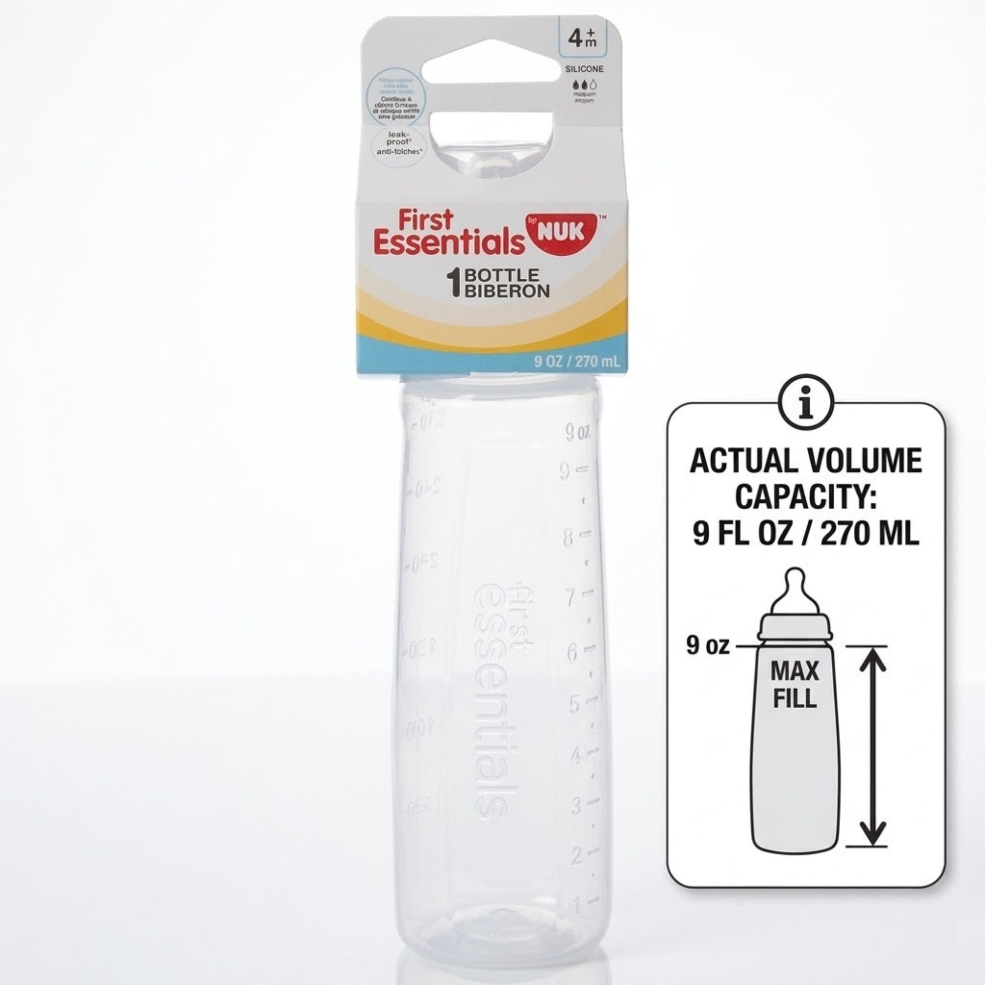 9oz NUK First Essentials Silicone Baby Bottle Medium Flow Durable Toddlers Care product detail image