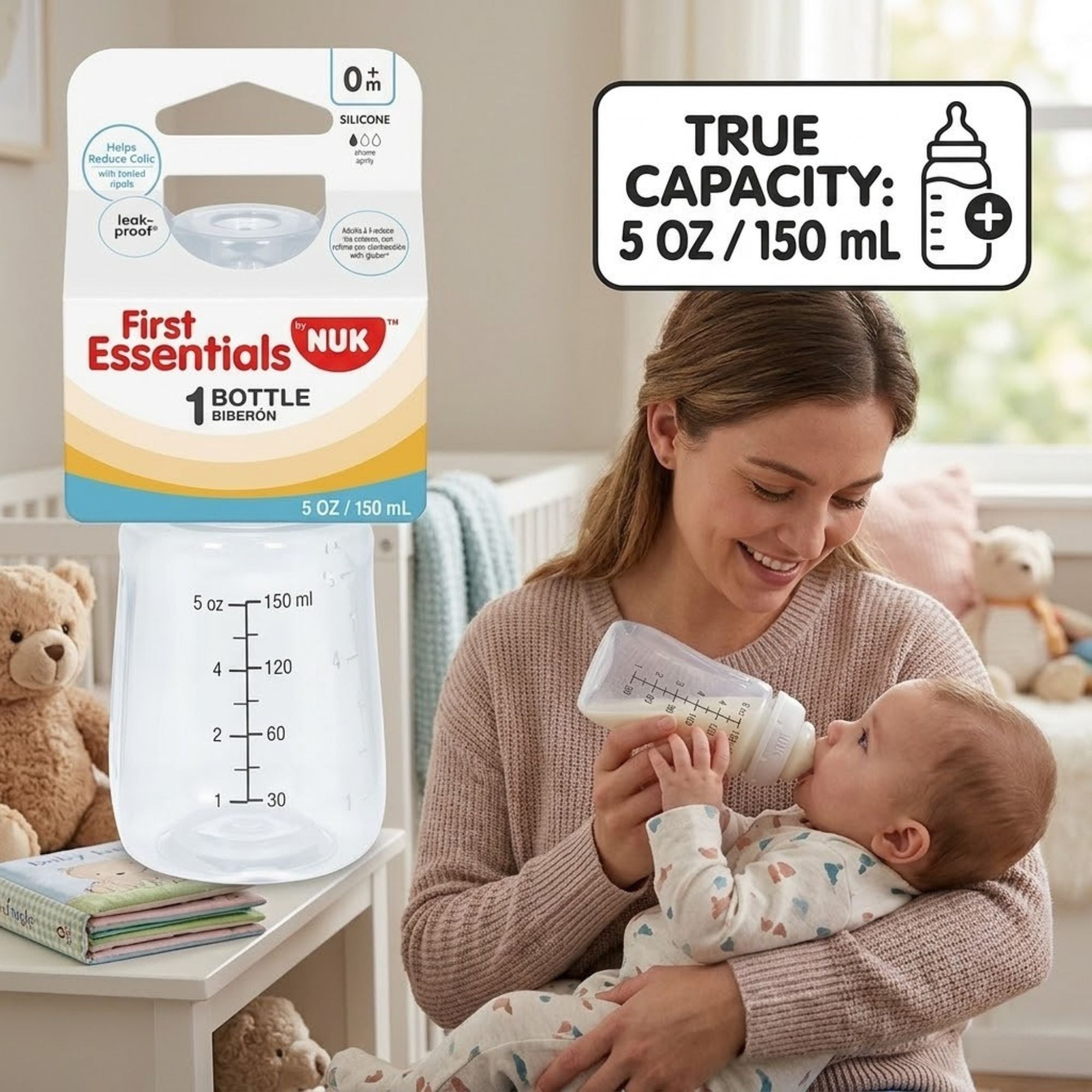 5oz NUK First Essentials Silicone Baby Bottle Slow Flow BPA Free Toddlers Care lifestyle use image