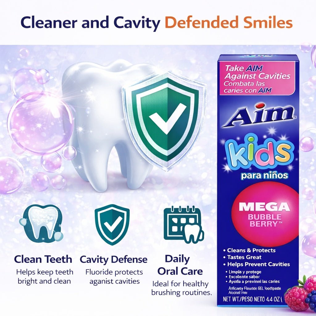 Aim Kids Mega Bubble Berry Anticavity Fluoride Gel Toothpaste 4.4 Ounce Kids Toothpaste lifestyle use image