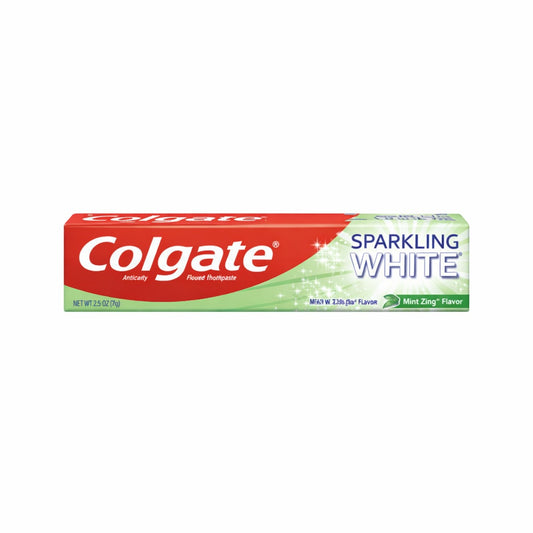 Colgate Sparkling White toothpaste tube on a white background