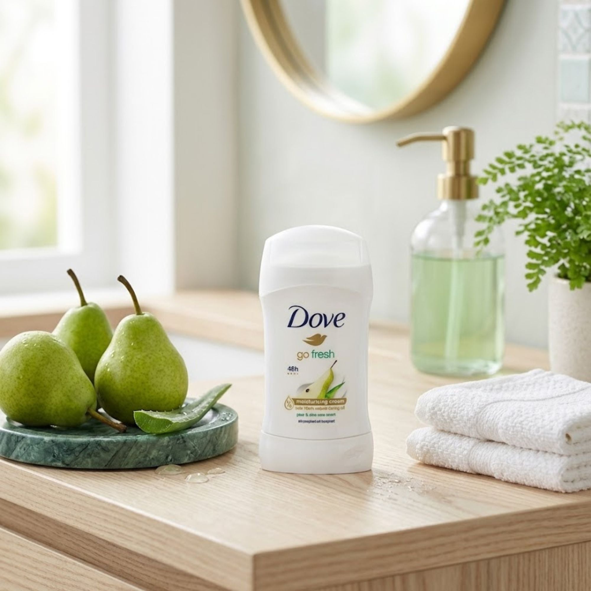 2.6 oz Dove Go Fresh Pear & Aloe Vera Antiperspirant Stick lifestyle use image
