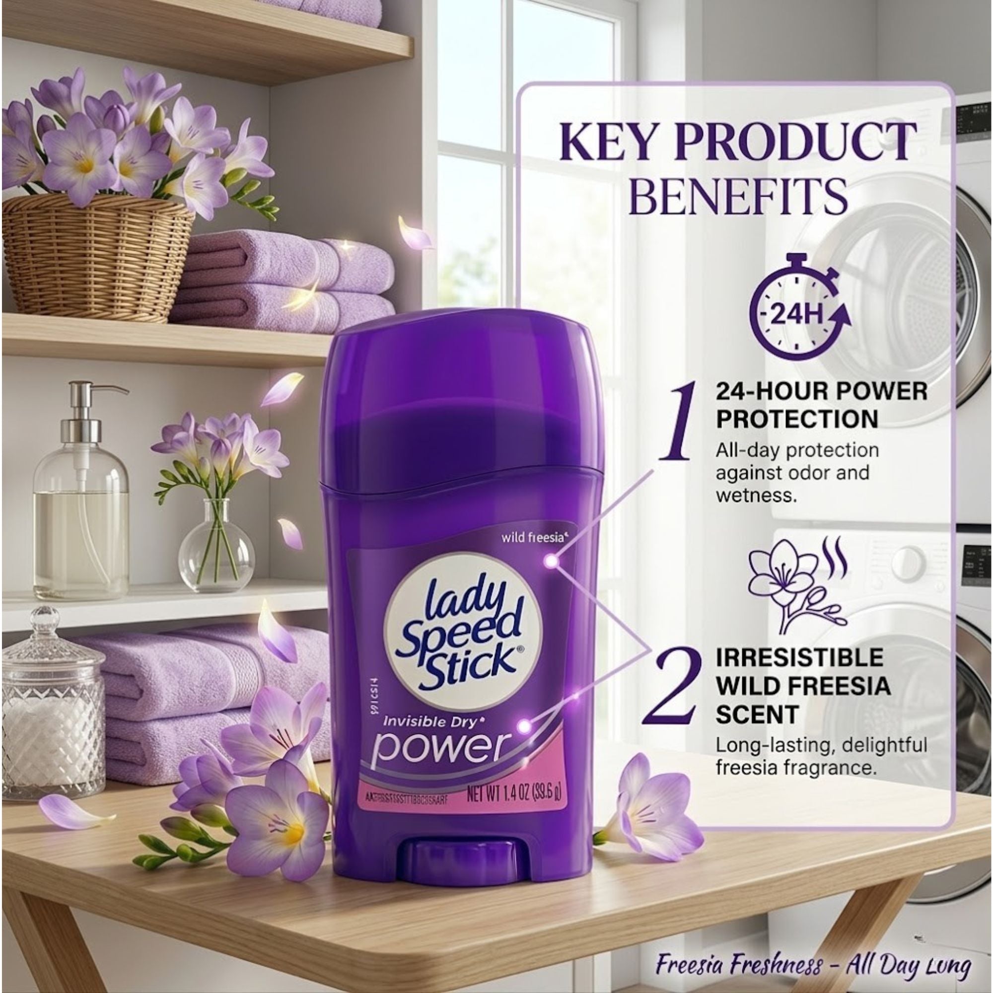 1.4 oz Lady Speed Stick Wild Freesia Antiperspirant Deodorant Antiperspirant Stick size and feature image