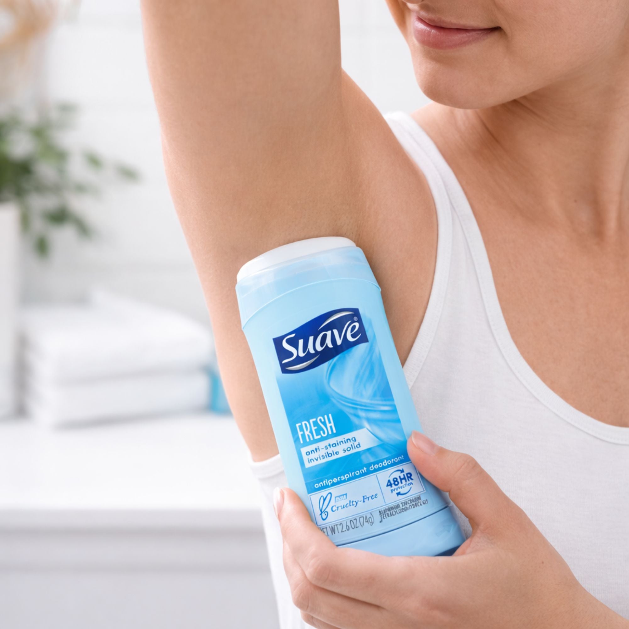 2.4 oz Suave Fresh Antiperspirant Deodorant Stick Anti Perspirant size and feature image