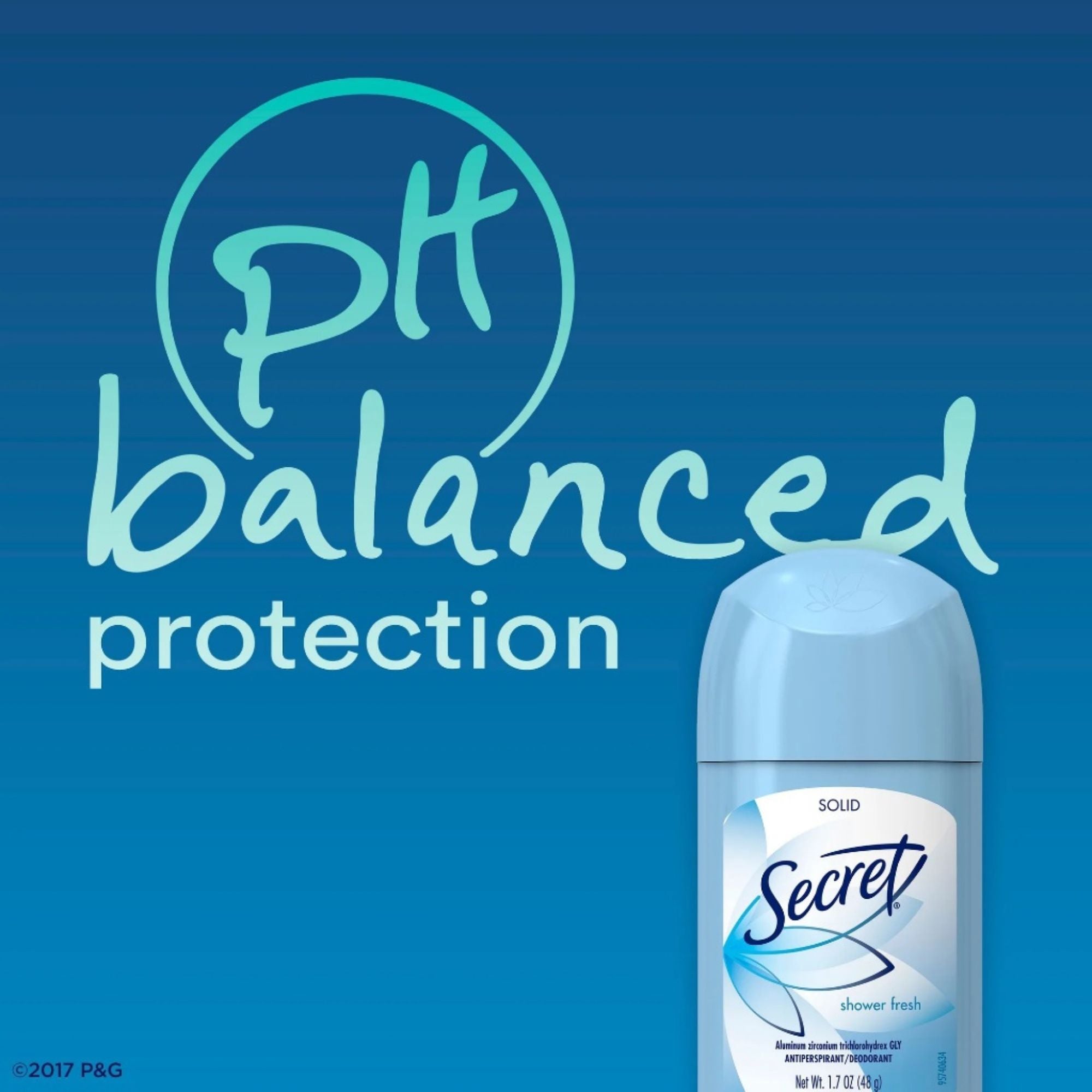 1.7 oz Secret Shower Fresh Wide Solid Antiperspirant Deodorant Stick Antiperspirant Stick size and feature image