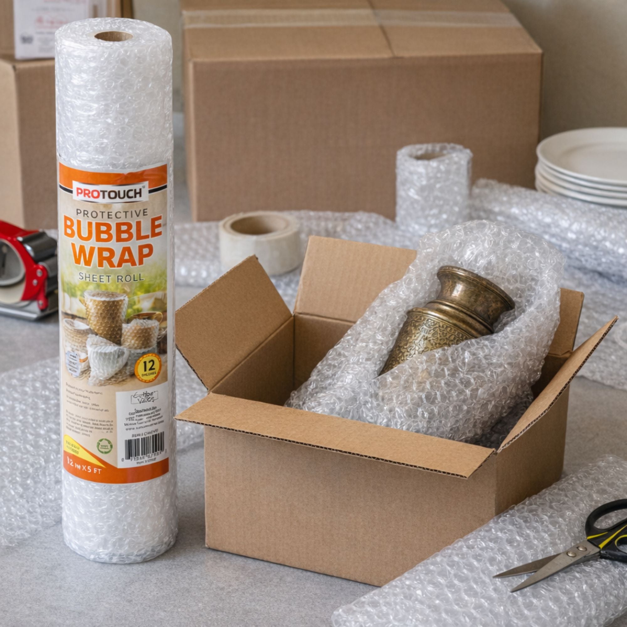 12 in x 5 ft Cushioning Packaging Protective Bubble Wrap Roll size and feature image